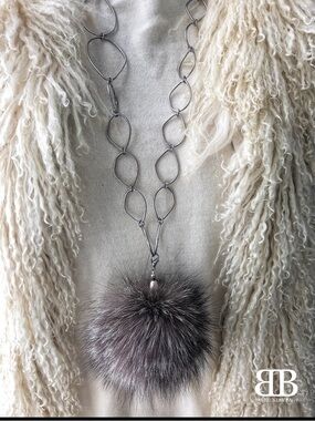 100% Up-Cycled, Repurposed Jewelry and Silver Fox Fur Necklace